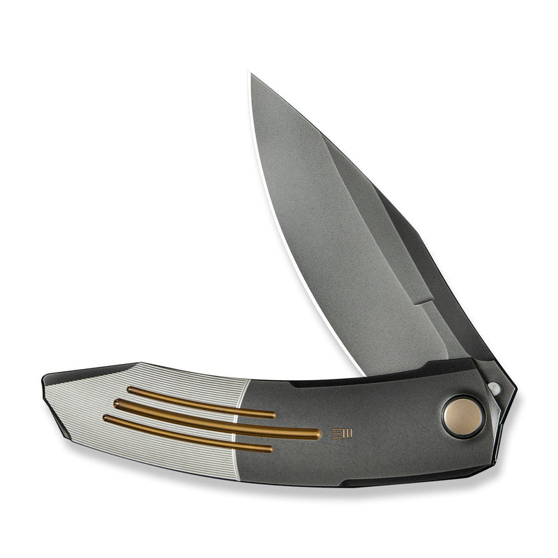 WEKNIFE Sine Wave Flipper Knife Polished Gray & Satin Titanium Handle (3.98" Polished Gray Bohler M390 Blade) WE23069B - 3