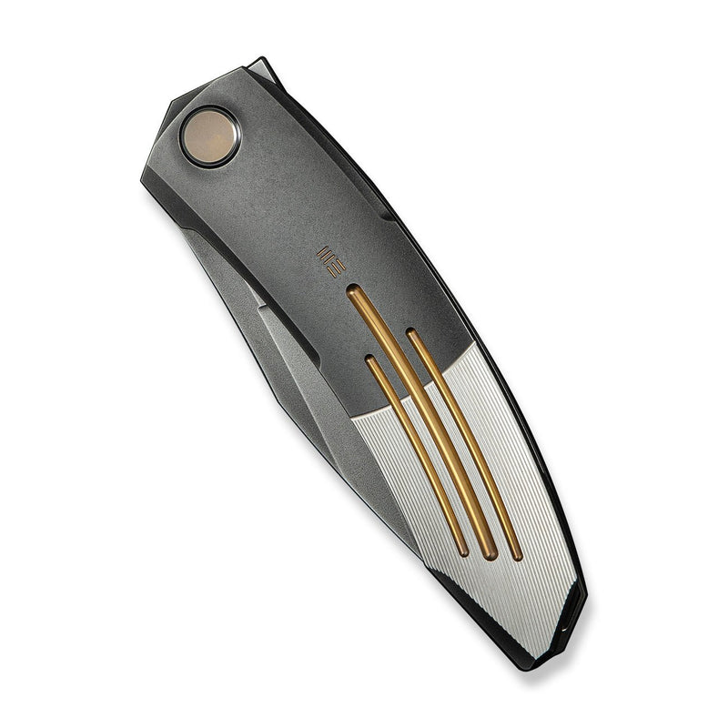 WEKNIFE Sine Wave Flipper Knife Polished Gray & Satin Titanium Handle (3.98" Polished Gray Bohler M390 Blade) WE23069B - 3