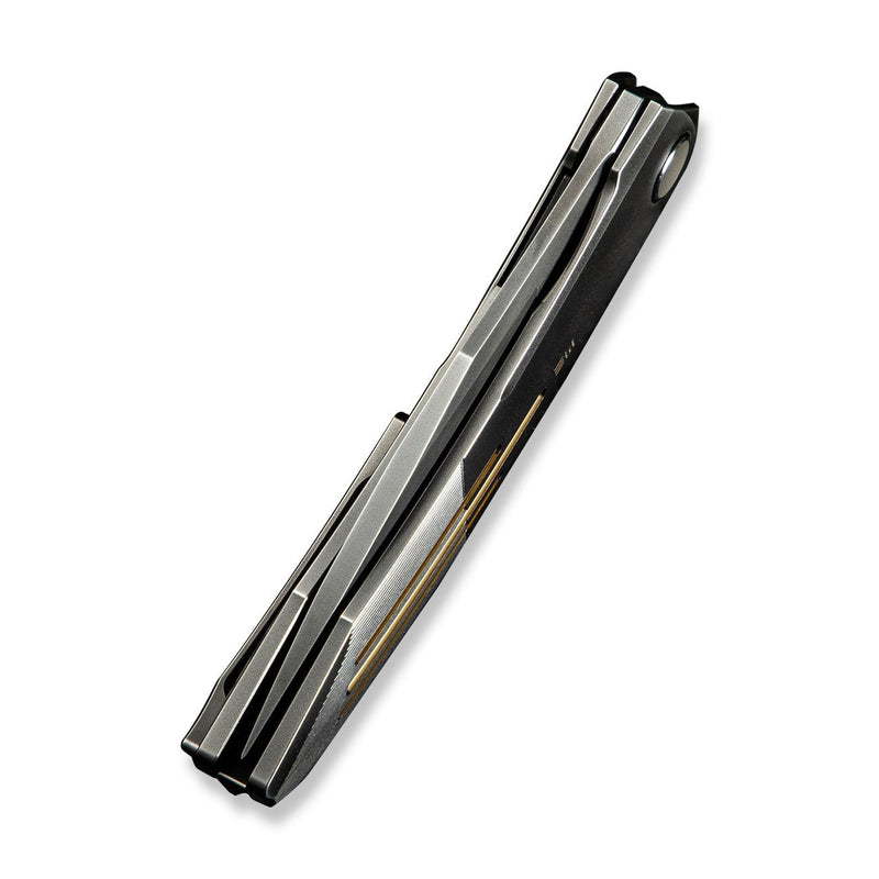 WEKNIFE Sine Wave Flipper Knife Polished Gray & Satin Titanium Handle (3.98" Polished Gray Bohler M390 Blade) WE23069B - 3