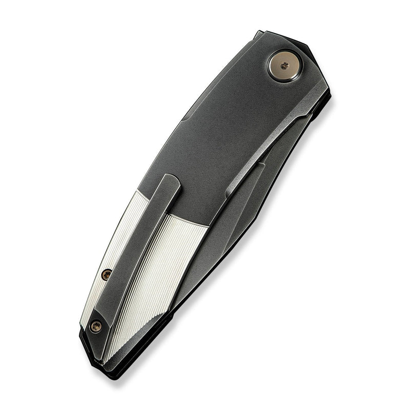 WEKNIFE Sine Wave Flipper Knife Polished Gray & Satin Titanium Handle (3.98" Polished Gray Bohler M390 Blade) WE23069B - 3