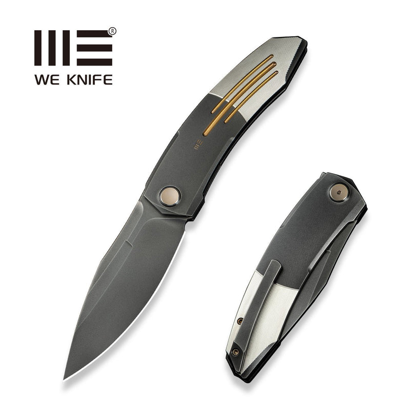 WEKNIFE Sine Wave Flipper Knife Polished Gray & Satin Titanium Handle (3.98" Polished Gray Bohler M390 Blade) WE23069B - 3
