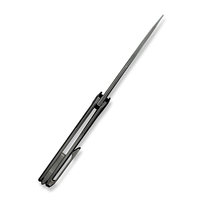 WEKNIFE Sine Wave Flipper Knife Polished Gray & Satin Titanium Handle (3.98" Polished Gray Bohler M390 Blade) WE23069B - 3
