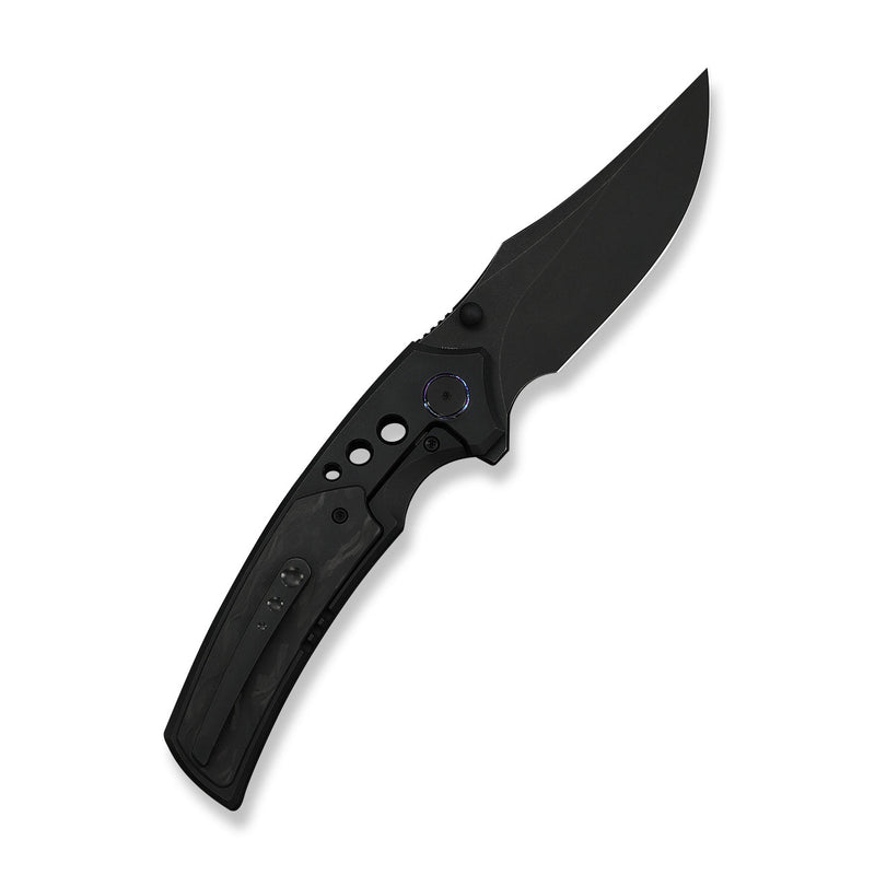 WEKNIFE Skynix Flipper & Thumb Stud Knife Black Titanium Handle With Marble Carbon Fiber Inlay (3.7" Black Stonewashed Bohler M390 Blade) WE24087 - 1