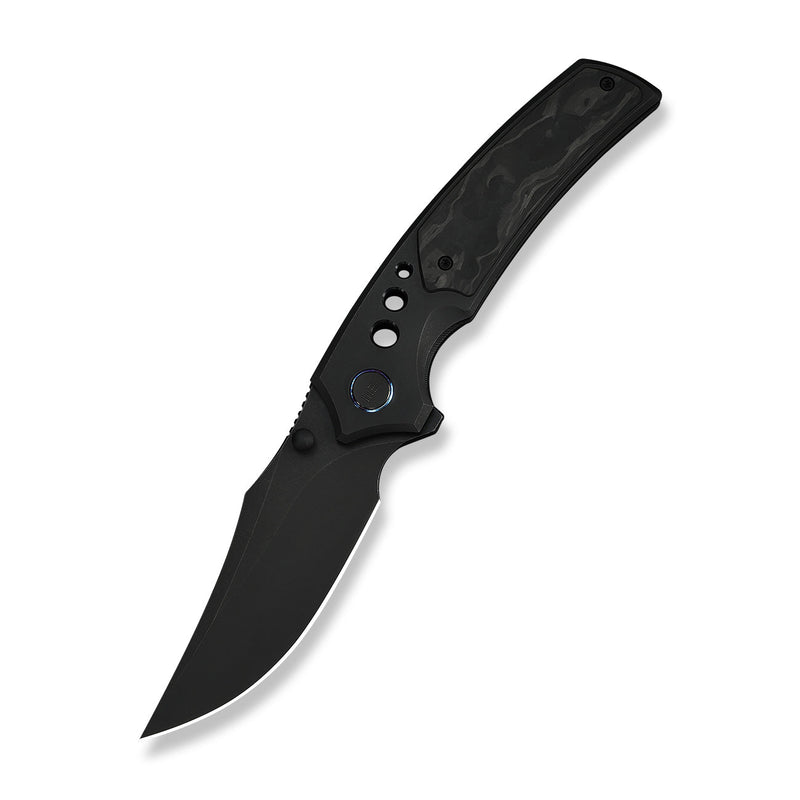 WEKNIFE Skynix Flipper & Thumb Stud Knife Black Titanium Handle With Marble Carbon Fiber Inlay (3.7" Black Stonewashed Bohler M390 Blade) WE24087 - 1