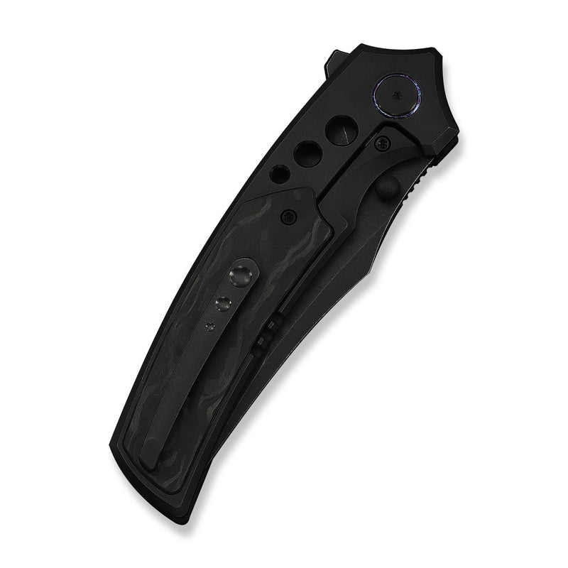 WEKNIFE Skynix Flipper & Thumb Stud Knife Black Titanium Handle With Marble Carbon Fiber Inlay (3.7" Black Stonewashed Bohler M390 Blade) WE24087 - 1