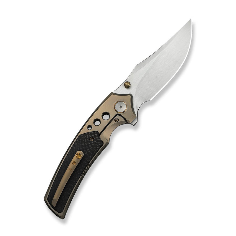 WEKNIFE Skynix Flipper & Thumb Stud Knife Champagne Titanium Handle With Twill Carbon Fiber Inlay (3.7" Hand Rubbed Satin Bohler M390 Blade) WE24087 - 3