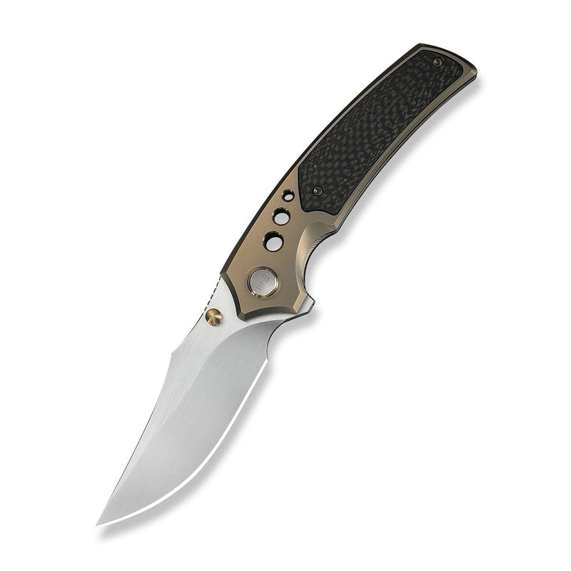WEKNIFE Skynix Flipper & Thumb Stud Knife Champagne Titanium Handle With Twill Carbon Fiber Inlay (3.7" Hand Rubbed Satin Bohler M390 Blade) WE24087 - 3