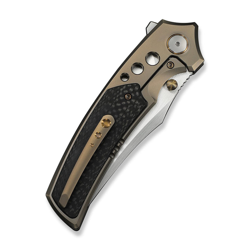 WEKNIFE Skynix Flipper & Thumb Stud Knife Champagne Titanium Handle With Twill Carbon Fiber Inlay (3.7" Hand Rubbed Satin Bohler M390 Blade) WE24087 - 3