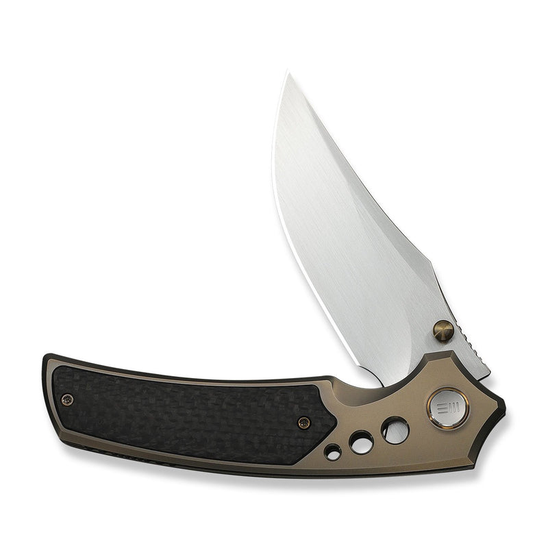 WEKNIFE Skynix Flipper & Thumb Stud Knife Champagne Titanium Handle With Twill Carbon Fiber Inlay (3.7" Hand Rubbed Satin Bohler M390 Blade) WE24087 - 3