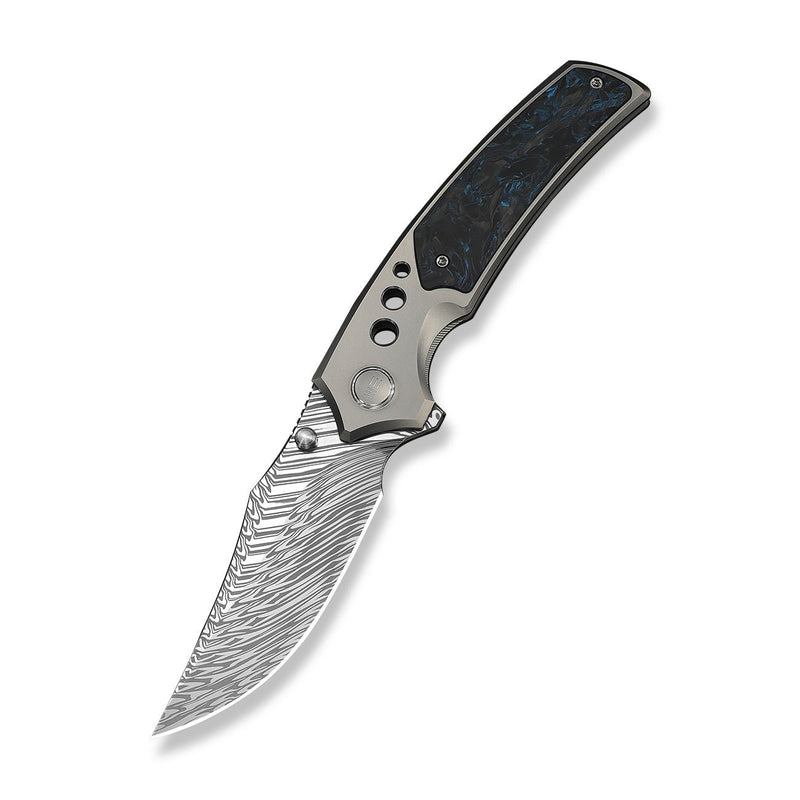 WEKNIFE Skynix Flipper & Thumb Stud Knife Gray Titanium Handle With Black & Blue Carbon Fiber Inlay (3.7" Fafnir Damasteel Blade) WE24087 - DS1