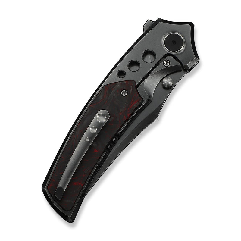WEKNIFE Skynix Flipper & Thumb Stud Knife Polished Gray Titanium Handle With Black & Red Carbon Fiber Inlay (3.7" Polished Gray Bohler M390 Blade) WE24087 - 4
