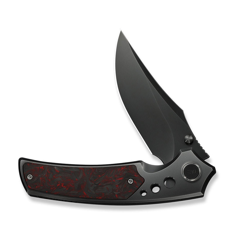 WEKNIFE Skynix Flipper & Thumb Stud Knife Polished Gray Titanium Handle With Black & Red Carbon Fiber Inlay (3.7" Polished Gray Bohler M390 Blade) WE24087 - 4