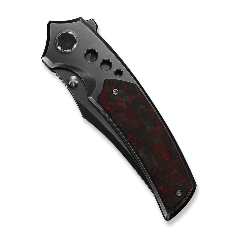 WEKNIFE Skynix Flipper & Thumb Stud Knife Polished Gray Titanium Handle With Black & Red Carbon Fiber Inlay (3.7" Polished Gray Bohler M390 Blade) WE24087 - 4
