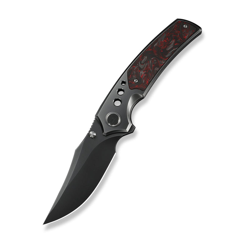 WEKNIFE Skynix Flipper & Thumb Stud Knife Polished Gray Titanium Handle With Black & Red Carbon Fiber Inlay (3.7" Polished Gray Bohler M390 Blade) WE24087 - 4
