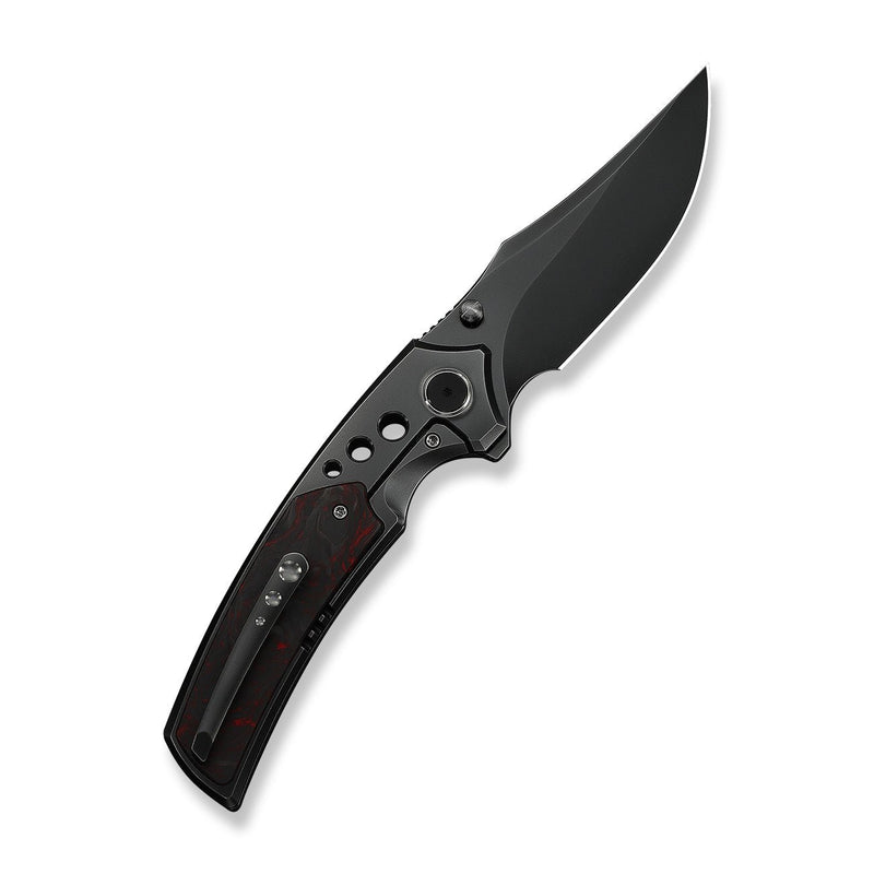 WEKNIFE Skynix Flipper & Thumb Stud Knife Polished Gray Titanium Handle With Black & Red Carbon Fiber Inlay (3.7" Polished Gray Bohler M390 Blade) WE24087 - 4