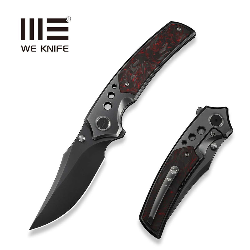 WEKNIFE Skynix Flipper & Thumb Stud Knife Polished Gray Titanium Handle With Black & Red Carbon Fiber Inlay (3.7" Polished Gray Bohler M390 Blade) WE24087 - 4