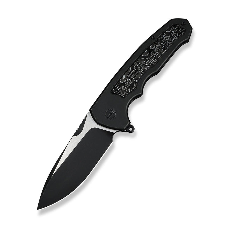 WEKNIFE Starlash Flipper Knife Black Titanium Handle With Aluminum Foil Carbon Fiber Inlay (3.97" Black Stonewashed Bohler M390 Blade, Satin Flat) WE23011D - 1
