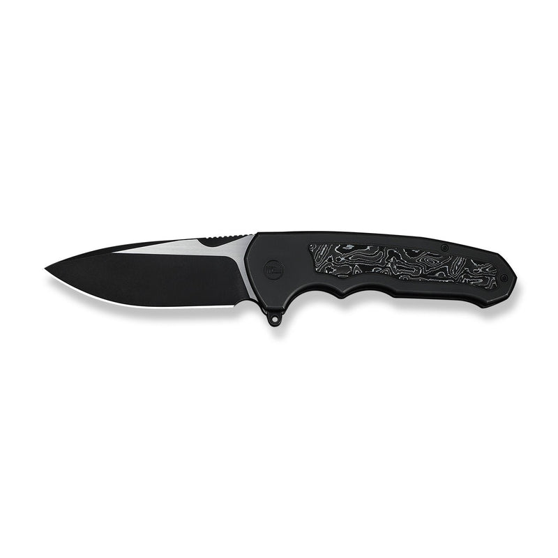 WEKNIFE Starlash Flipper Knife Black Titanium Handle With Aluminum Foil Carbon Fiber Inlay (3.97" Black Stonewashed Bohler M390 Blade, Satin Flat) WE23011D - 1