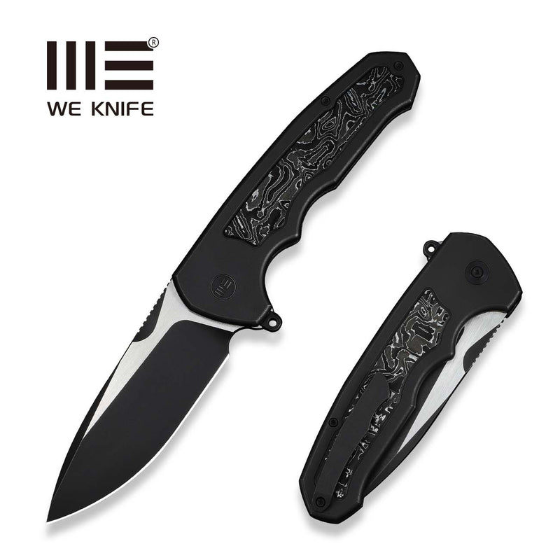 WEKNIFE Starlash Flipper Knife Black Titanium Handle With Aluminum Foil Carbon Fiber Inlay (3.97" Black Stonewashed Bohler M390 Blade, Satin Flat) WE23011D - 1