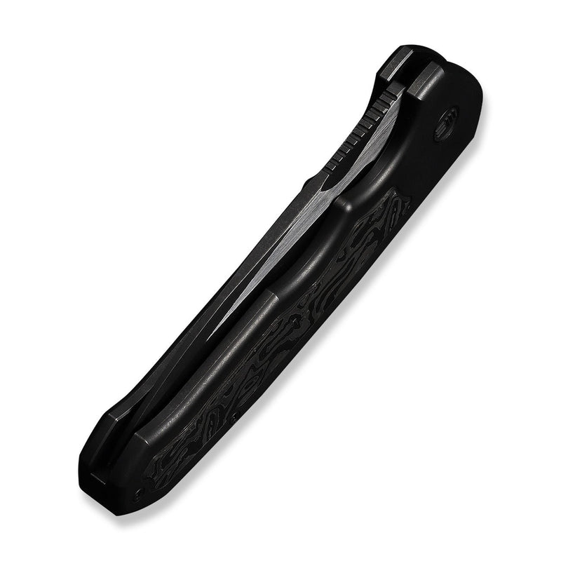 WEKNIFE Starlash Flipper Knife Black Titanium Handle With Aluminum Foil Carbon Fiber Inlay (3.97" Black Stonewashed Bohler M390 Blade, Satin Flat) WE23011D - 1