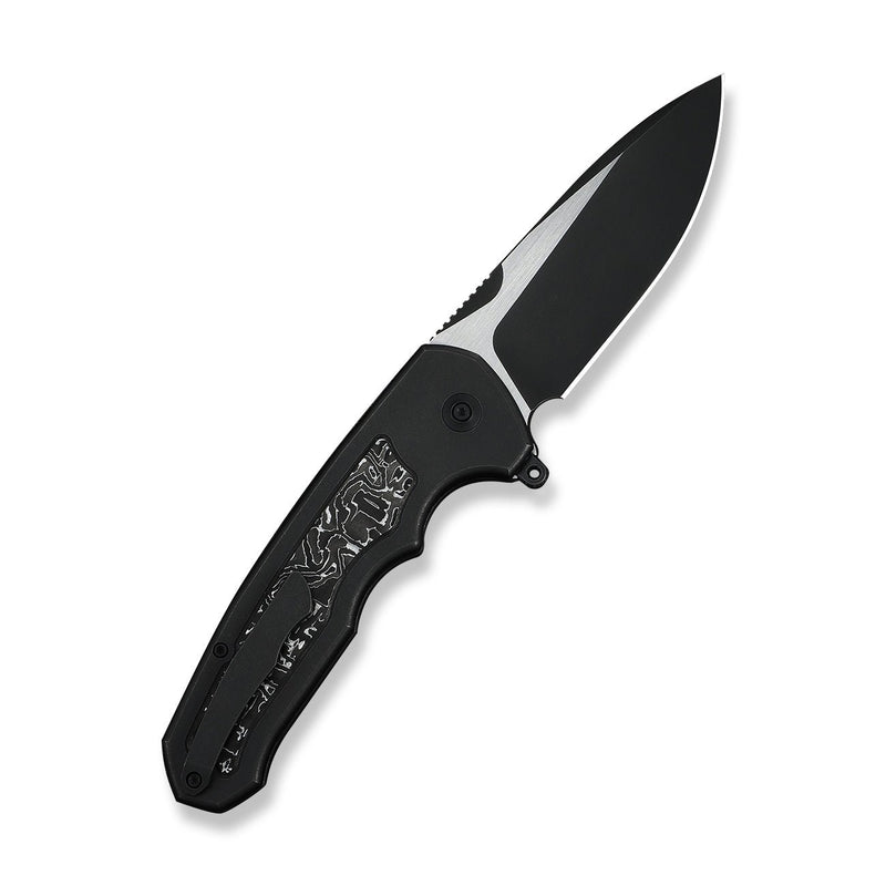 WEKNIFE Starlash Flipper Knife Black Titanium Handle With Aluminum Foil Carbon Fiber Inlay (3.97" Black Stonewashed Bohler M390 Blade, Satin Flat) WE23011D - 1