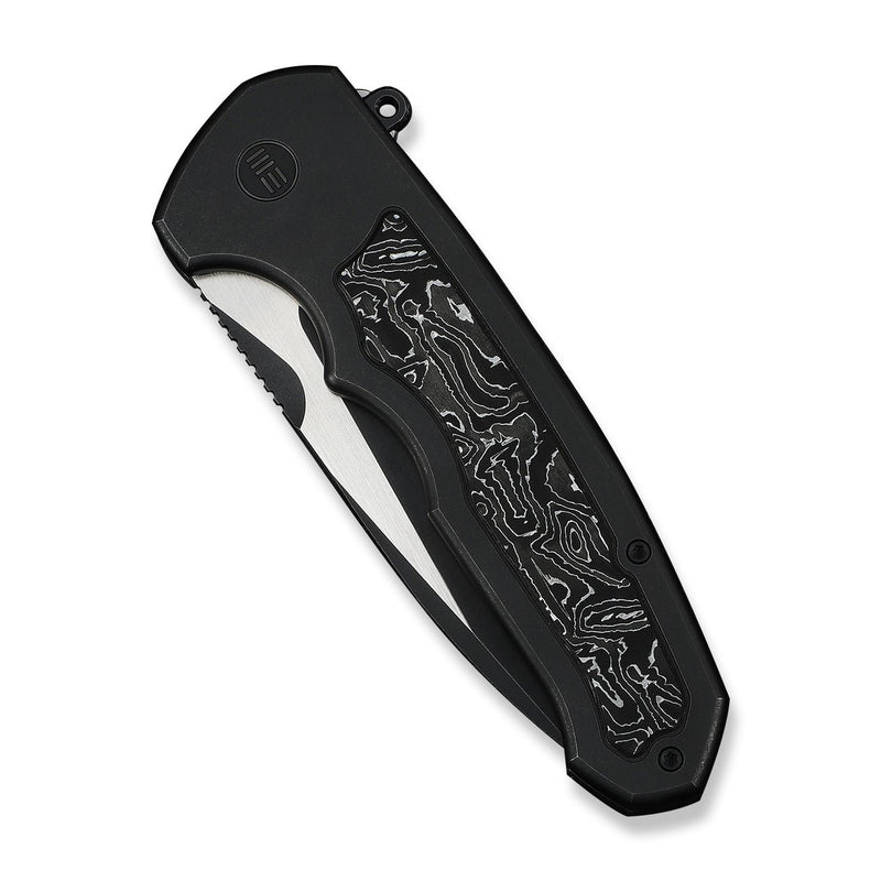 WEKNIFE Starlash Flipper Knife Black Titanium Handle With Aluminum Foil Carbon Fiber Inlay (3.97" Black Stonewashed Bohler M390 Blade, Satin Flat) WE23011D - 1