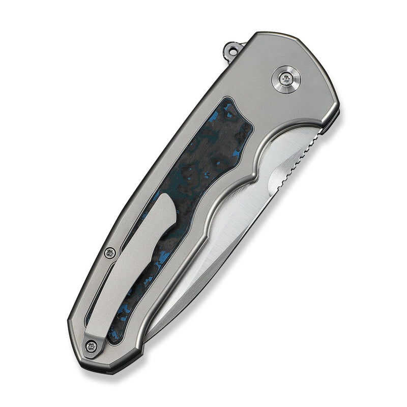 WEKNIFE Starlash Flipper Knife Polished Bead Blasted Titanium Handle With Arctic Storm FatCarbon Fiber Inlay (3.97" Hand Rubbed Satin Bohler M390 Blade) WE23011D - 2