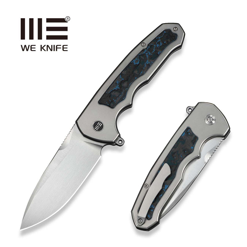 WEKNIFE Starlash Flipper Knife Polished Bead Blasted Titanium Handle With Arctic Storm FatCarbon Fiber Inlay (3.97" Hand Rubbed Satin Bohler M390 Blade) WE23011D - 2
