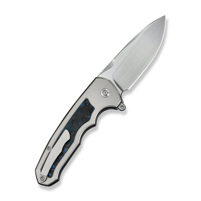WEKNIFE Starlash Flipper Knife Polished Bead Blasted Titanium Handle With Arctic Storm FatCarbon Fiber Inlay (3.97" Hand Rubbed Satin Bohler M390 Blade) WE23011D - 2