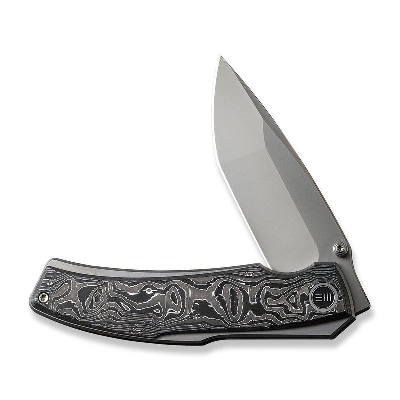 WEKNIFE Swordfin Front Flipper & Thumb Stud Knife Aluminum Foil Carbon Fiber Handle Gray Titanium Liner (3.28" Silver Bead Blasted CPM 20CV Blade) WE23067-3
