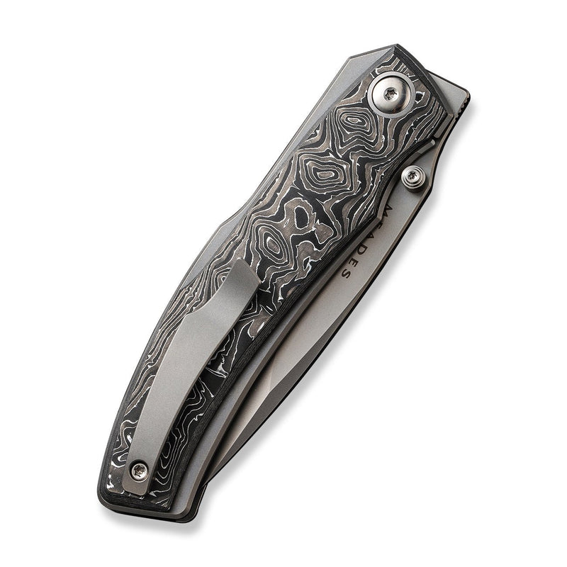 WEKNIFE Swordfin Front Flipper & Thumb Stud Knife Aluminum Foil Carbon Fiber Handle Gray Titanium Liner (3.28" Silver Bead Blasted CPM 20CV Blade) WE23067-3