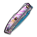 WEKNIFE Swordfin Front Flipper & Thumb Stud Knife Polished Handle With Purple Laser Pattern Polished Liner With Purple Laser Pattern (3.28" Hugin Damasteel Blade) WE23067 - 2025 BSW4