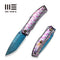 WEKNIFE Swordfin Front Flipper & Thumb Stud Knife Polished Handle With Purple Laser Pattern Polished Liner With Purple Laser Pattern (3.28" Hugin Damasteel Blade) WE23067 - 2025 BSW4