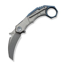 WEKNIFE Tayra Flipper Knife Gray Titanium Handle Blue Titanium Integral Backspacer & Finger Ring (2.19" Stonewashed Bohler M390 Blade) WE24069 - 2 - We Knife