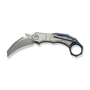 WEKNIFE Tayra Flipper Knife Gray Titanium Handle Blue Titanium Integral Backspacer & Finger Ring (2.19" Stonewashed Bohler M390 Blade) WE24069 - 2 - We Knife
