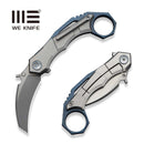 WEKNIFE Tayra Flipper Knife Gray Titanium Handle Blue Titanium Integral Backspacer & Finger Ring (2.19" Stonewashed Bohler M390 Blade) WE24069 - 2 - We Knife