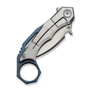 WEKNIFE Tayra Flipper Knife Gray Titanium Handle Blue Titanium Integral Backspacer & Finger Ring (2.19" Stonewashed Bohler M390 Blade) WE24069 - 2 - We Knife