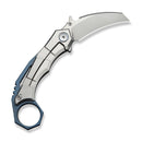 WEKNIFE Tayra Flipper Knife Gray Titanium Handle Blue Titanium Integral Backspacer & Finger Ring (2.19" Stonewashed Bohler M390 Blade) WE24069 - 2 - We Knife