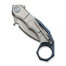 WEKNIFE Tayra Flipper Knife Gray Titanium Handle Blue Titanium Integral Backspacer & Finger Ring (2.19" Stonewashed Bohler M390 Blade) WE24069 - 2 - We Knife