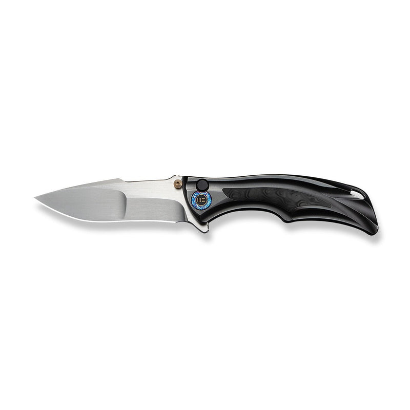 WEKNIFE Tighe Down Flipper & Thumb Stud & Button Lock Knife Polished Gray Orange Peel Textured Titanium Integral Handle With Rose Carbon Fiber Inlay (4" Hand Rubbed Satin Bohler M390 Blade, Drop Point) WE24054 - 2