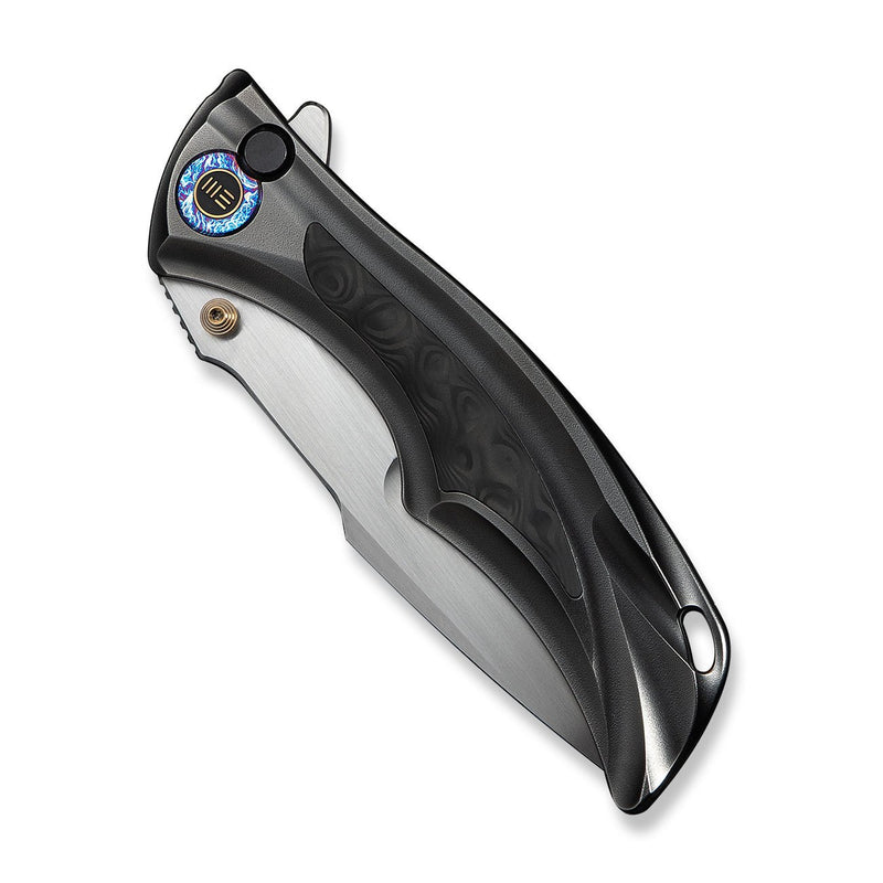WEKNIFE Tighe Down Flipper & Thumb Stud & Button Lock Knife Polished Gray Orange Peel Textured Titanium Integral Handle With Rose Carbon Fiber Inlay (4" Hand Rubbed Satin Bohler M390 Blade, Drop Point) WE24054 - 2