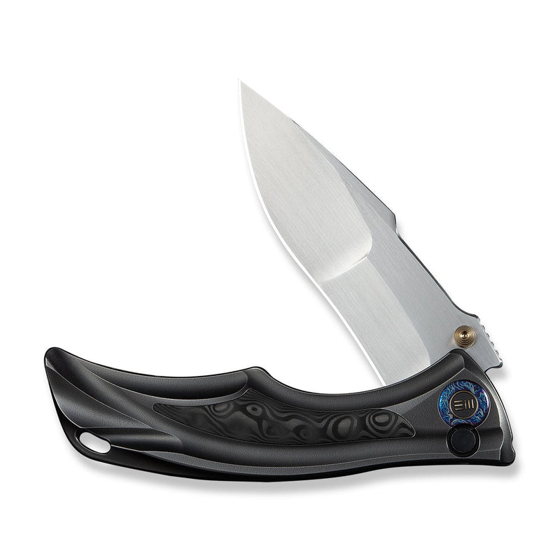 WEKNIFE Tighe Down Flipper & Thumb Stud & Button Lock Knife Polished Gray Orange Peel Textured Titanium Integral Handle With Rose Carbon Fiber Inlay (4" Hand Rubbed Satin Bohler M390 Blade, Drop Point) WE24054 - 2