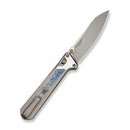 WEKNIFE Trion Thumb Stud & Crossbar Lock Knife Gray / Flamed / Golden / Satin Titanium Handle ( 3.78" Stonewashed Bohler M390 Blade, Satin Flat) WE25069 Sample1 - We Knife