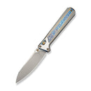 WEKNIFE Trion Thumb Stud & Crossbar Lock Knife Gray / Flamed / Golden / Satin Titanium Handle ( 3.78" Stonewashed Bohler M390 Blade, Satin Flat) WE25069 Sample1 - We Knife