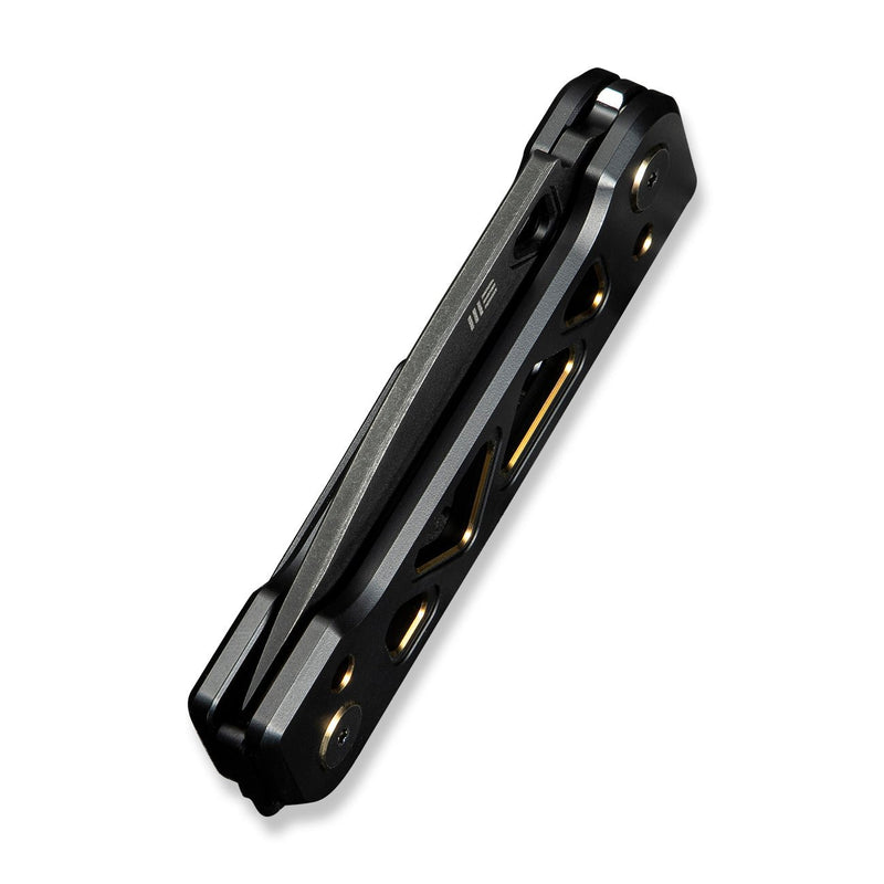 WEKNIFE Tyro Superlock Knife Black / Golden Titanium Handle (2.91" Black Stonewashed CPM 20CV Blade) WE24001 - 1, With An Extra Pivot Screw