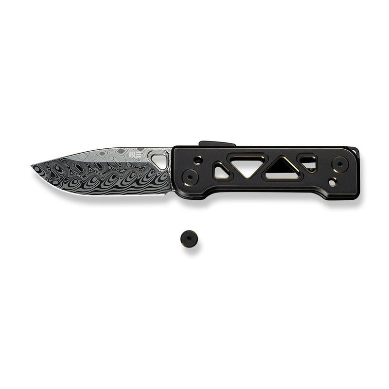 WEKNIFE Tyro Superlock Knife Black / Golden Titanium Handle (2.91" Hakkapella Damasteel Blade) WE24001 - DS1, With An Extra Pivot Screw