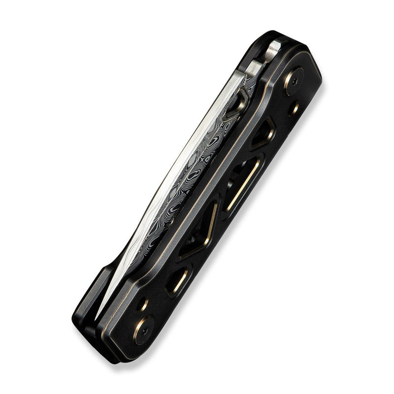 WEKNIFE Tyro Superlock Knife Black / Golden Titanium Handle (2.91" Hakkapella Damasteel Blade) WE24001 - DS1, With An Extra Pivot Screw