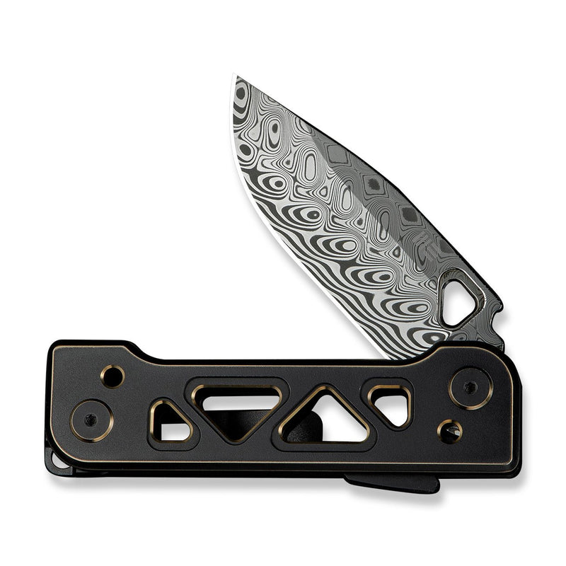 WEKNIFE Tyro Superlock Knife Black / Golden Titanium Handle (2.91" Hakkapella Damasteel Blade) WE24001 - DS1, With An Extra Pivot Screw
