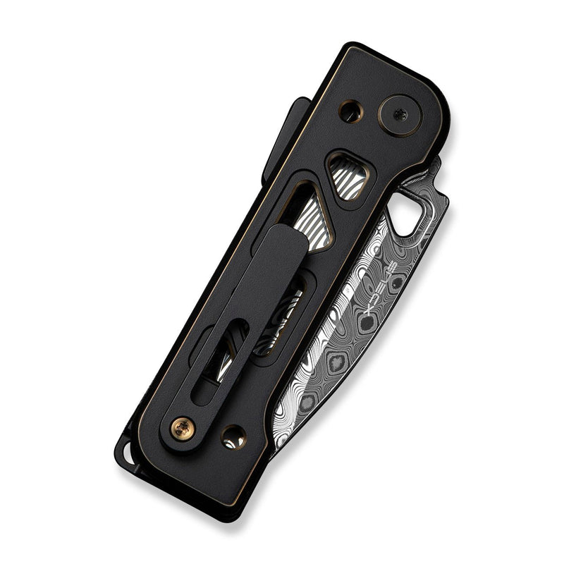 WEKNIFE Tyro Superlock Knife Black / Golden Titanium Handle (2.91" Hakkapella Damasteel Blade) WE24001 - DS1, With An Extra Pivot Screw