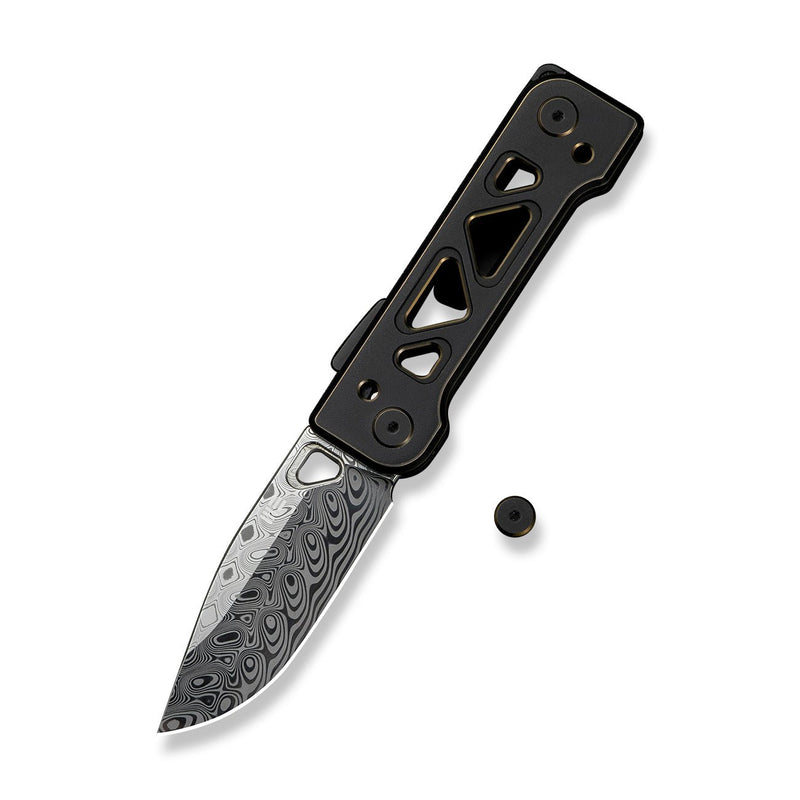 WEKNIFE Tyro Superlock Knife Black / Golden Titanium Handle (2.91" Hakkapella Damasteel Blade) WE24001 - DS1, With An Extra Pivot Screw